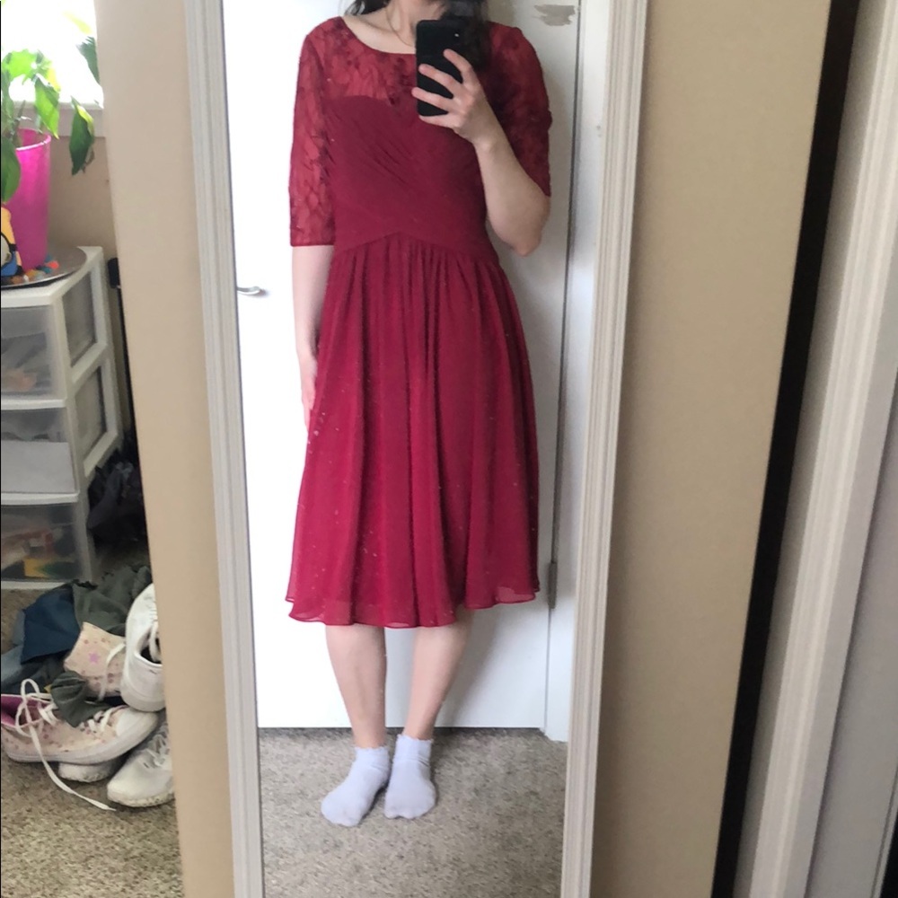 Azazie Red Pleated Midi formal dress size 8